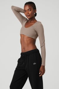 Alo Yoga Gerippt Defined Long Sleeve Grau Braun | IDLNCSZ-85