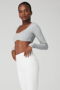 Alo Yoga Gerippt Defined Long Sleeve Grau | QJUYANH-20