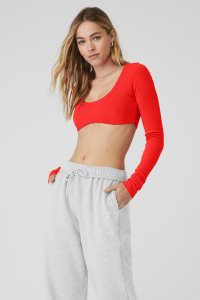 Alo Yoga Gerippt Defined Long Sleeve Rot | LPKOTJF-81