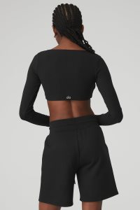 Alo Yoga Gerippt Defined Long Sleeve Schwarz | FPYCNHW-79