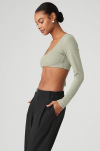 Alo Yoga Gerippt Defined Long Sleeve Zitrone Grün | DJZSEGQ-60