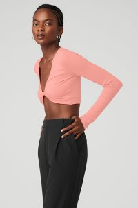 Alo Yoga Gerippt Knotty Long Sleeve Rosa | MIQOZRA-96