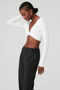 Alo Yoga Gerippt Knotty Long Sleeve Weiß | YFPMGKH-76