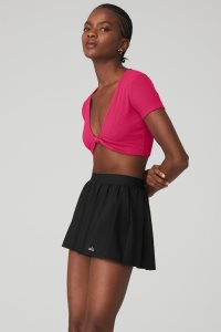 Alo Yoga Gerippt Knotty Short Sleeve Rot | NJDFYRS-25