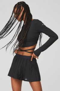 Alo Yoga Gerippt Manifest Long Sleeve Schwarz | KSFZMGY-87
