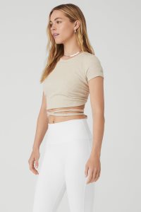 Alo Yoga Gerippt Manifest Short Sleeve Beige | WHDGYQI-43