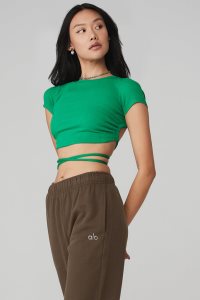 Alo Yoga Gerippt Manifest Short Sleeve Grün Türkis | YWQBGNL-50
