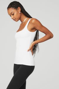 Alo Yoga Gerippt Minimalist Muskelshirt Weiß | CZULGYJ-59