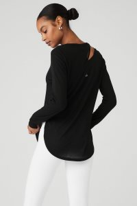 Alo Yoga Gerippt Peak Long Sleeve Schwarz | KMGLUFS-97