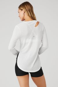Alo Yoga Gerippt Peak Long Sleeve Weiß | AEUFTWS-06