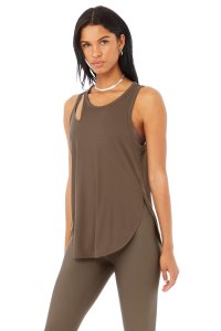 Alo Yoga Gerippt Peak Muskelshirt Kaffee | TNGPJFV-69