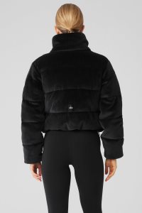 Alo Yoga Gerippt Velour Gold Rush Puffer Pufferjacke Schwarz | UTHIFCD-35