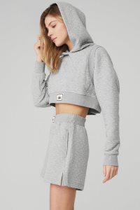 Alo Yoga Gesteppt Cropped Arena Hoodie Grau | AJQFWKR-45