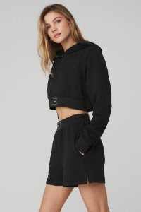 Alo Yoga Gesteppt Cropped Arena Hoodie Schwarz | DYQOFHW-62
