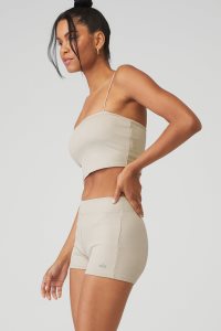 Alo Yoga Goddess Gerippt Bandeau Muskelshirt Beige | YGNJLFV-04
