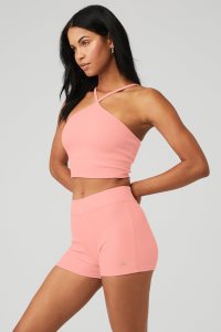 Alo Yoga Goddess Gerippt Cross Crop Muskelshirt Rosa | ABLSRFX-38