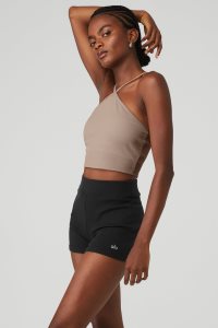 Alo Yoga Goddess Gerippt Cross Crop Muskelshirt Grau Braun | WLASVPF-07