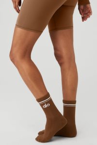 Alo Yoga Half-Crew Throwback Socken Braun Weiß | COVAWQF-90