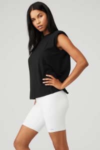 Alo Yoga Headliner Shoulder Pad Ärmellose Tee Muskelshirt Schwarz | DXVGRCQ-40
