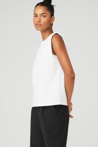 Alo Yoga Headliner Shoulder Pad Ärmellose Tee Muskelshirt Weiß | IBTZUEO-80