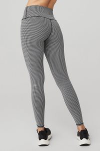 Alo Yoga High-Taille Micro Houndstooth Leggings Weiß Schwarz | CQLDUJX-54