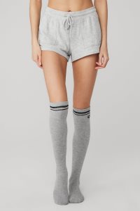Alo Yoga Knee-High Throwback Socken Grau Schwarz | LQRHMCD-25