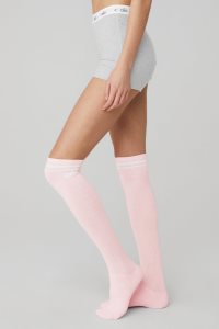 Alo Yoga Knee-High Throwback Socken Rosa Weiß | KRFSWHV-57