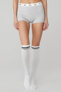 Alo Yoga Knee-High Throwback Socken Weiß Schwarz | PYIWKGL-50