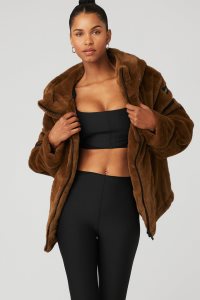 Alo Yoga Knock Out Faux Fur Fleecejacken Schokolade | QDCKOFI-73