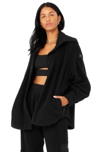Alo Yoga Micro Envy Shacket Fleecejacken Schwarz | STUBHFE-10