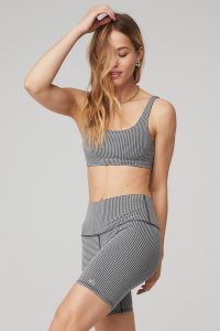 Alo Yoga Micro Houndstooth BHs Weiß Schwarz | SKVGEUI-09