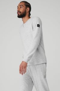 Alo Yoga Micro Waffle Fast Break Henley Long Sleeve Grau | JPGRQBO-20