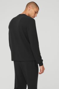 Alo Yoga Micro Waffle Fast Break Henley Long Sleeve Schwarz | ZBDSUHT-95