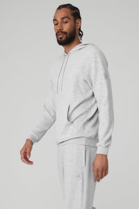 Alo Yoga Micro Waffle Fast Break Hoodie Grau | FOIUGLY-51