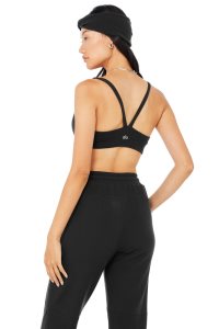 Alo Yoga Micro Waffle Pleasant BHs Schwarz | TPJLGHO-98