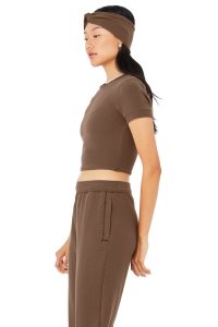 Alo Yoga Micro Waffle Sierra Short Sleeve Kaffee | HZPAXNG-58