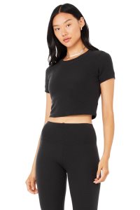 Alo Yoga Micro Waffle Sierra Short Sleeve Schwarz | UZAHYVI-20