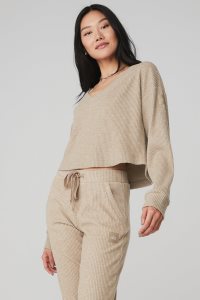 Alo Yoga Muse V-Neck Long Sleeve Khaki | HNOXQYA-94