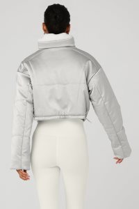 Alo Yoga Orion Cropped Puffer Pufferjacke Silber Weiß | YUKRZNA-48
