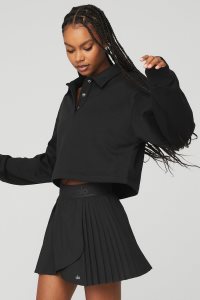 Alo Yoga Polo Henley Pullover Schwarz | FPHLECI-01