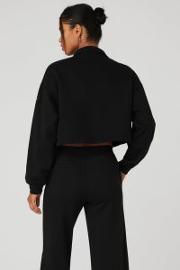 Alo Yoga Renown Cropped Button-Up Long Sleeve Schwarz | CGKSDTA-83
