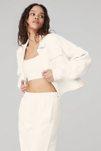 Alo Yoga Renown Cropped Button-Up Pullover Weiß | IOZAMKW-91