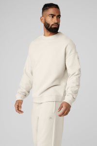 Alo Yoga Renown Heavy Weight Crew Neck Hoodie Beige | DVKWPCR-14