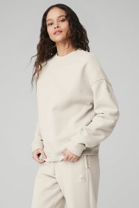 Alo Yoga Renown Heavy Weight Crew Neck Long Sleeve Beige | RCOMGJK-98
