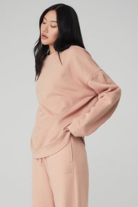 Alo Yoga Renown Heavy Weight Crew Neck Long Sleeve Rosa | ZNPXDAY-84