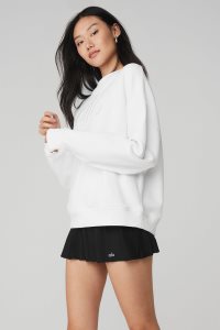 Alo Yoga Renown Heavy Weight Emblem Crew Neck Long Sleeve Weiß | DXZVCUS-01