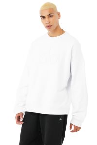 Alo Yoga Renown Heavy Weight Emblem Crew Neck Hoodie Weiß | EBFVXNQ-84