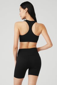 Alo Yoga Seamless Gerippt BHs Schwarz | DAMUFBP-12