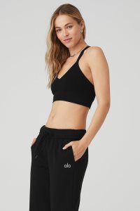 Alo Yoga Seamless Gerippt Low Back BHs Schwarz | UZYVXES-39