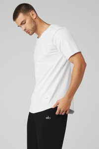 Alo Yoga Society Crewneck Tee Short Sleeve Weiß | LNDAXKG-21